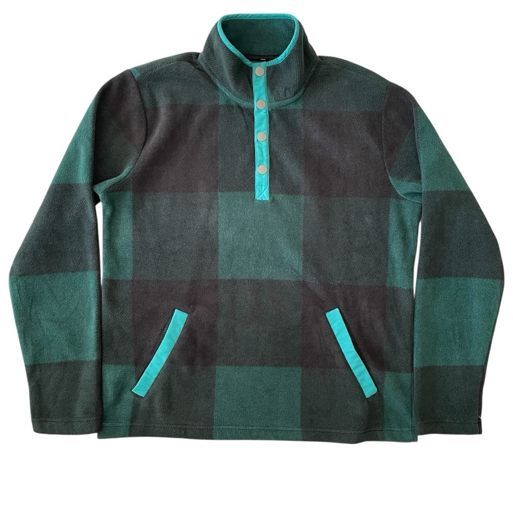 Bonobos Sweater Pullover 1/4 Snap Mens S Green Black Plaid Fleece Oversized